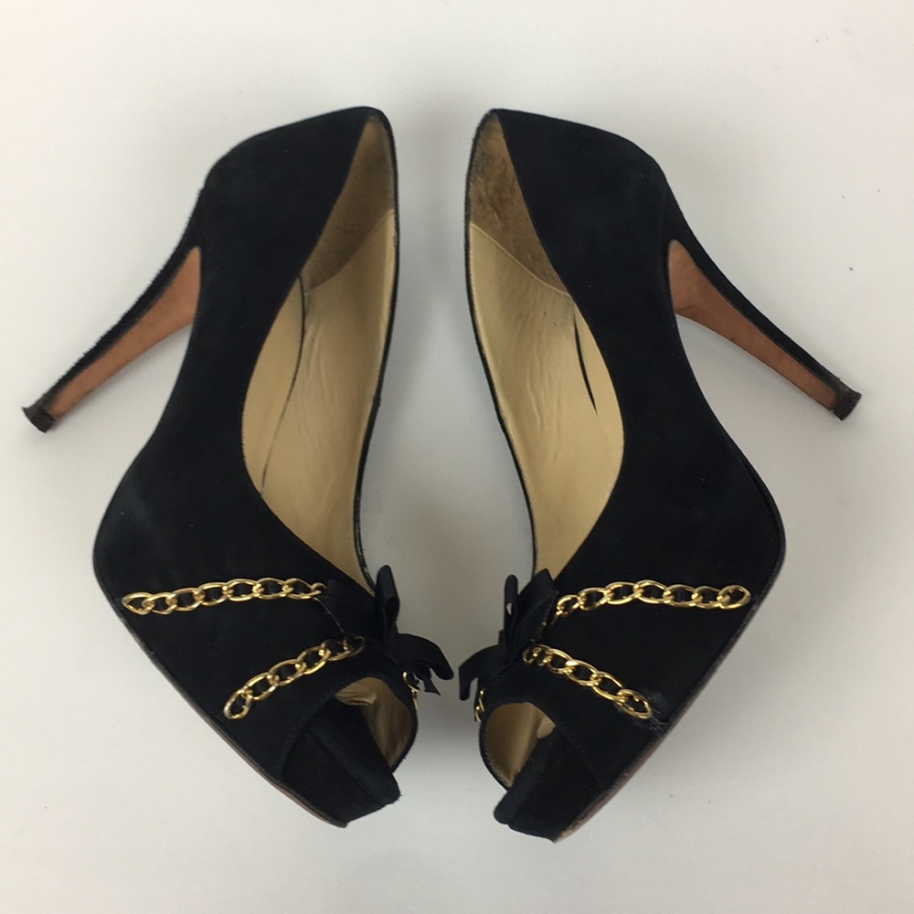 Kate Spade Black Suede Gold Chain Platform Heels